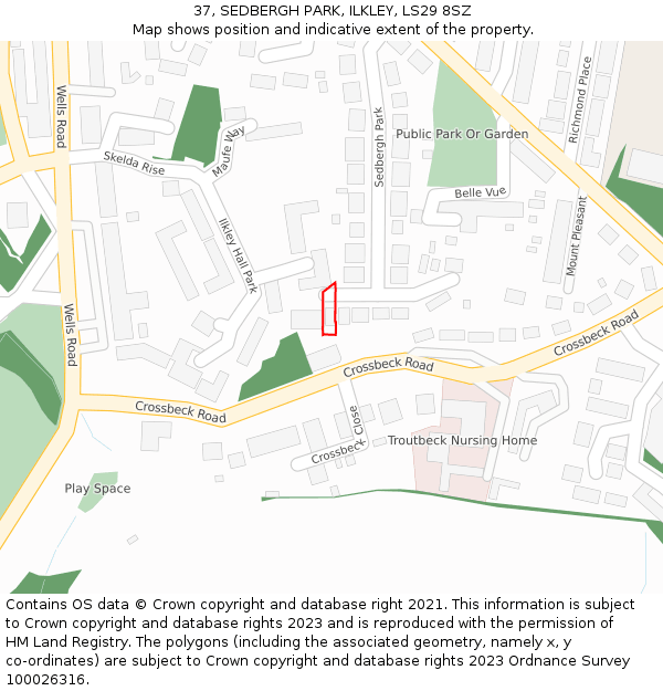 37, SEDBERGH PARK, ILKLEY, LS29 8SZ: Location map and indicative extent of plot