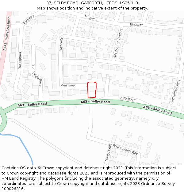 37, SELBY ROAD, GARFORTH, LEEDS, LS25 1LR: Location map and indicative extent of plot