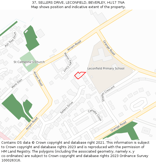 37, SELLERS DRIVE, LECONFIELD, BEVERLEY, HU17 7NA: Location map and indicative extent of plot