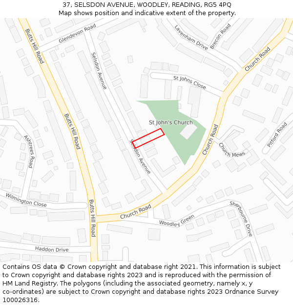 37, SELSDON AVENUE, WOODLEY, READING, RG5 4PQ: Location map and indicative extent of plot