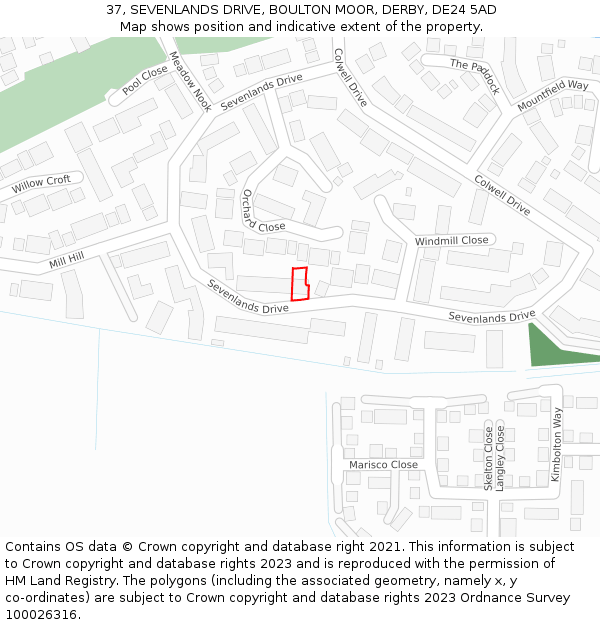 37, SEVENLANDS DRIVE, BOULTON MOOR, DERBY, DE24 5AD: Location map and indicative extent of plot