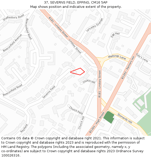 37, SEVERNS FIELD, EPPING, CM16 5AP: Location map and indicative extent of plot