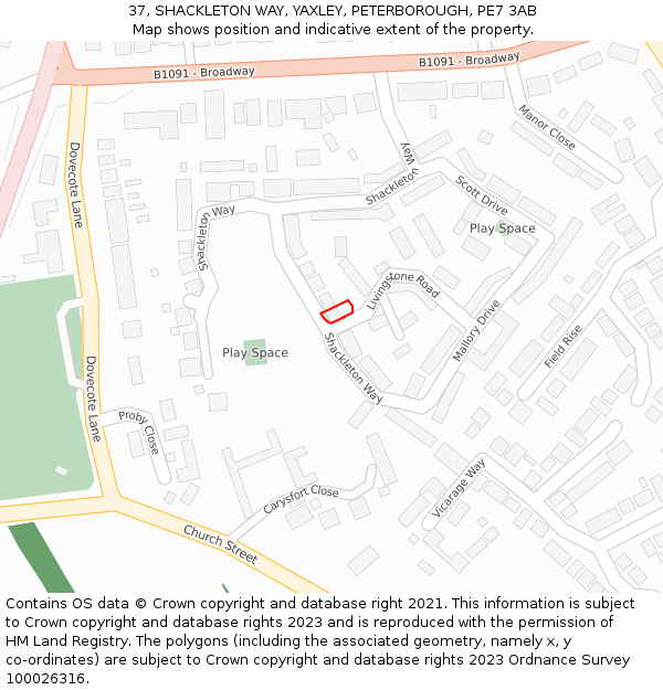 37, SHACKLETON WAY, YAXLEY, PETERBOROUGH, PE7 3AB: Location map and indicative extent of plot