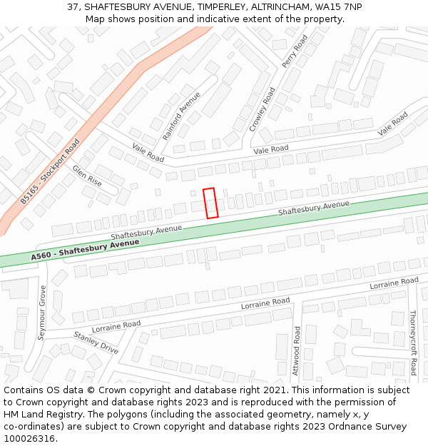 37, SHAFTESBURY AVENUE, TIMPERLEY, ALTRINCHAM, WA15 7NP: Location map and indicative extent of plot