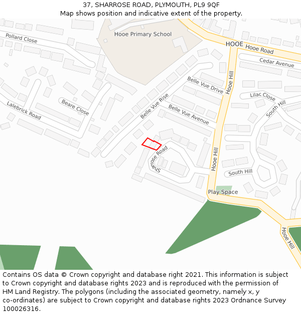 37, SHARROSE ROAD, PLYMOUTH, PL9 9QF: Location map and indicative extent of plot