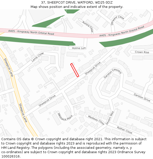 37, SHEEPCOT DRIVE, WATFORD, WD25 0DZ: Location map and indicative extent of plot