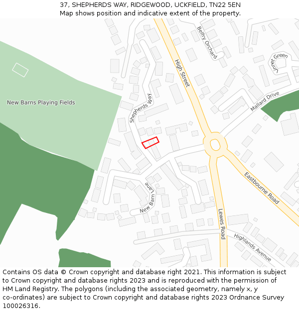 37, SHEPHERDS WAY, RIDGEWOOD, UCKFIELD, TN22 5EN: Location map and indicative extent of plot