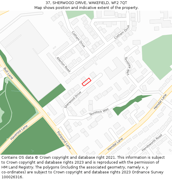 37, SHERWOOD DRIVE, WAKEFIELD, WF2 7QT: Location map and indicative extent of plot