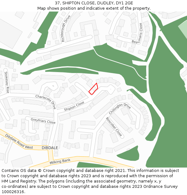 37, SHIPTON CLOSE, DUDLEY, DY1 2GE: Location map and indicative extent of plot