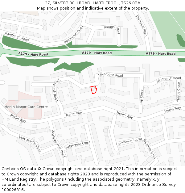37, SILVERBIRCH ROAD, HARTLEPOOL, TS26 0BA: Location map and indicative extent of plot