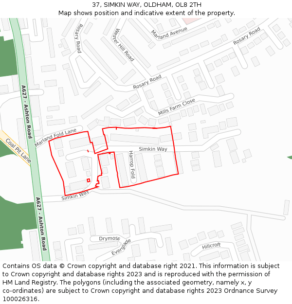 37, SIMKIN WAY, OLDHAM, OL8 2TH: Location map and indicative extent of plot