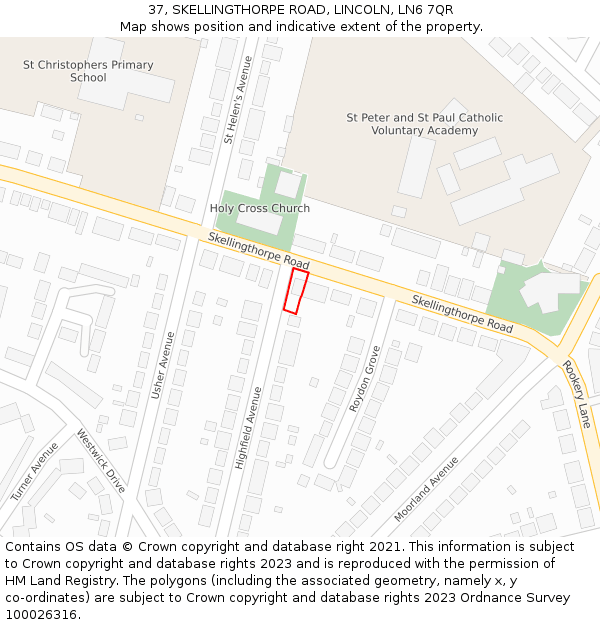 37, SKELLINGTHORPE ROAD, LINCOLN, LN6 7QR: Location map and indicative extent of plot