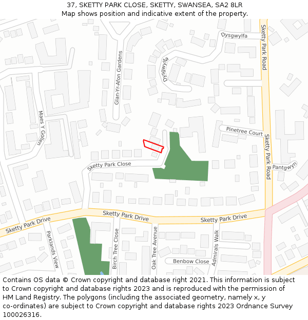 37, SKETTY PARK CLOSE, SKETTY, SWANSEA, SA2 8LR: Location map and indicative extent of plot