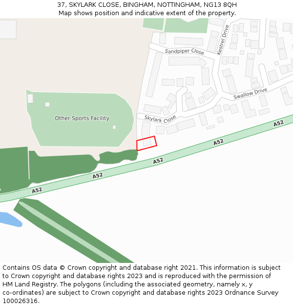 37, SKYLARK CLOSE, BINGHAM, NOTTINGHAM, NG13 8QH: Location map and indicative extent of plot