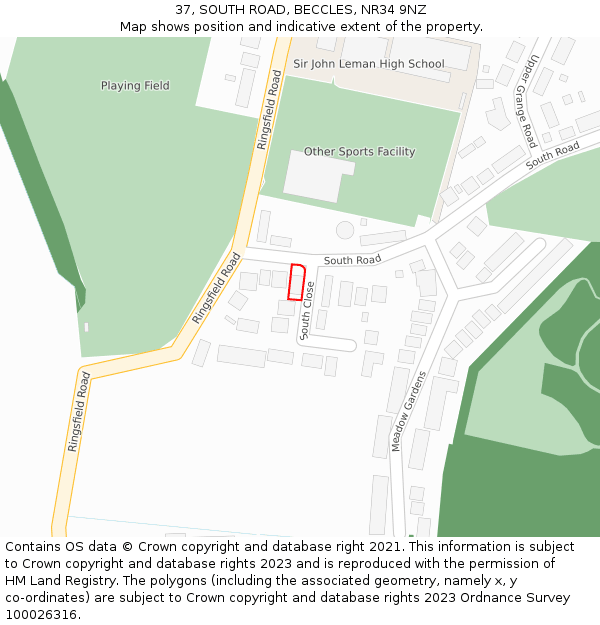 37, SOUTH ROAD, BECCLES, NR34 9NZ: Location map and indicative extent of plot