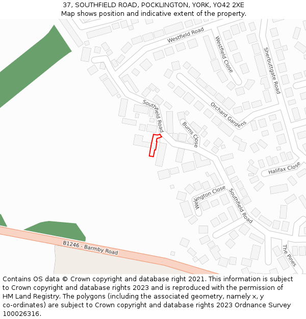 37, SOUTHFIELD ROAD, POCKLINGTON, YORK, YO42 2XE: Location map and indicative extent of plot