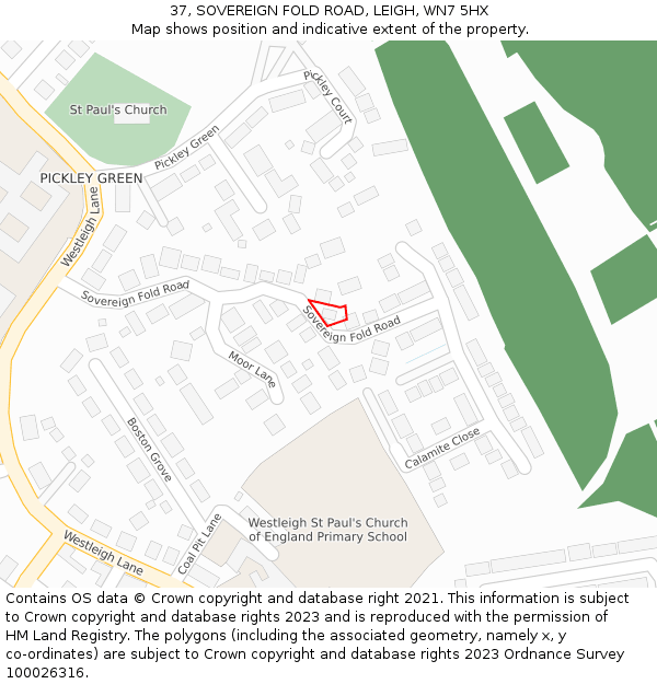 37, SOVEREIGN FOLD ROAD, LEIGH, WN7 5HX: Location map and indicative extent of plot