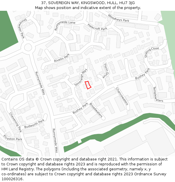 37, SOVEREIGN WAY, KINGSWOOD, HULL, HU7 3JG: Location map and indicative extent of plot