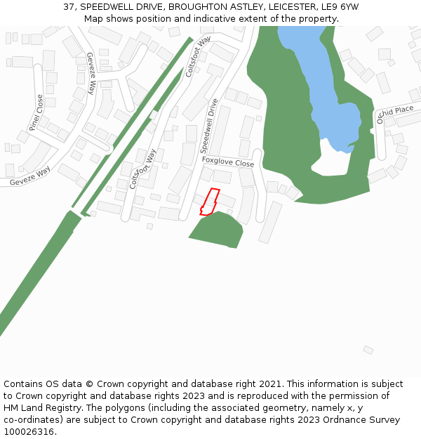 37, SPEEDWELL DRIVE, BROUGHTON ASTLEY, LEICESTER, LE9 6YW: Location map and indicative extent of plot
