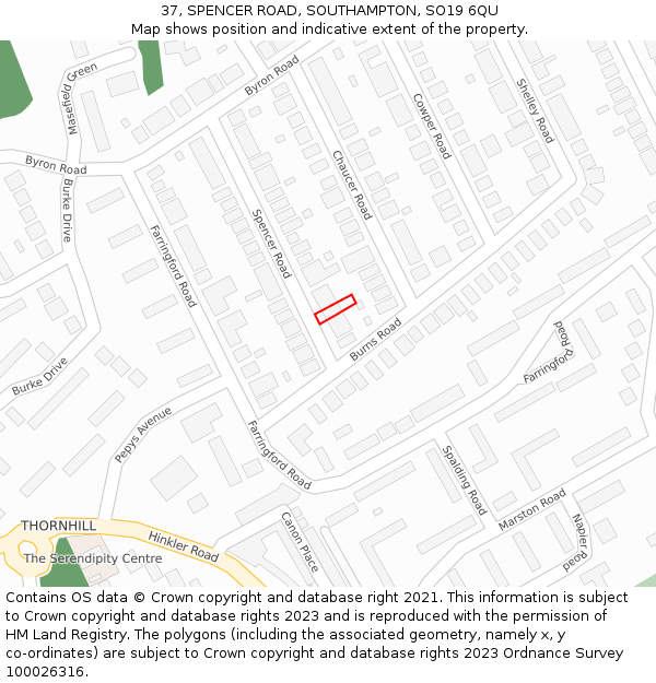 37, SPENCER ROAD, SOUTHAMPTON, SO19 6QU: Location map and indicative extent of plot