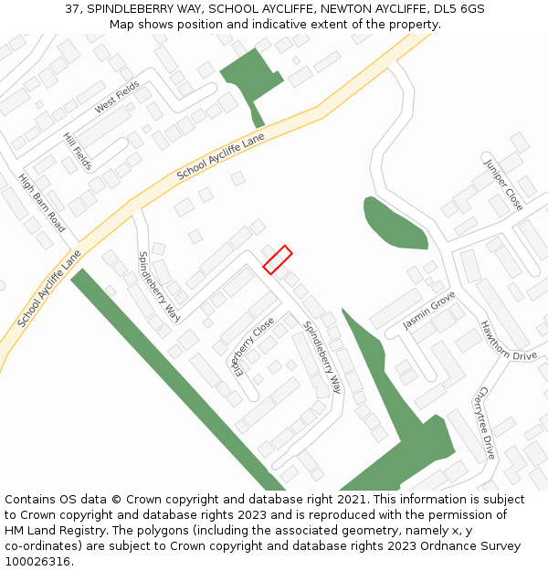 37, SPINDLEBERRY WAY, SCHOOL AYCLIFFE, NEWTON AYCLIFFE, DL5 6GS: Location map and indicative extent of plot