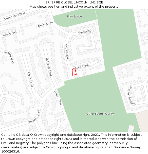 37, SPIRE CLOSE, LINCOLN, LN1 3QE: Location map and indicative extent of plot