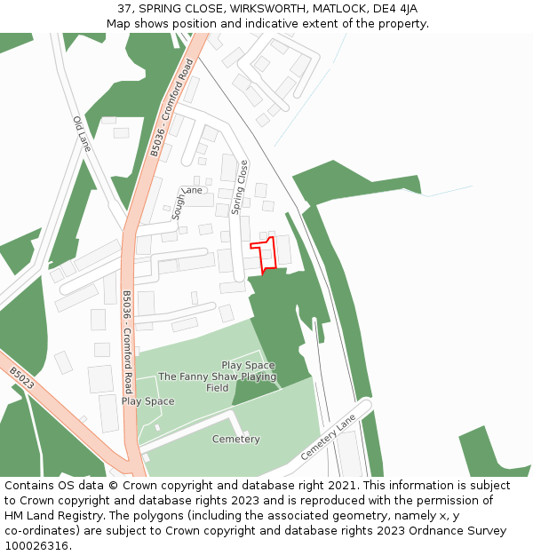 37, SPRING CLOSE, WIRKSWORTH, MATLOCK, DE4 4JA: Location map and indicative extent of plot