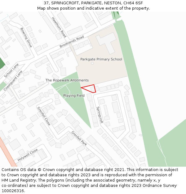 37, SPRINGCROFT, PARKGATE, NESTON, CH64 6SF: Location map and indicative extent of plot