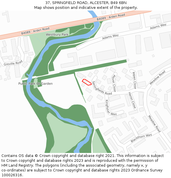 37, SPRINGFIELD ROAD, ALCESTER, B49 6BN: Location map and indicative extent of plot