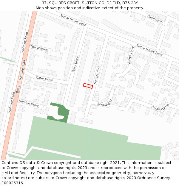 37, SQUIRES CROFT, SUTTON COLDFIELD, B76 2RY: Location map and indicative extent of plot