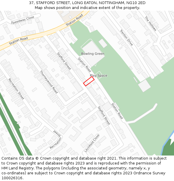 37, STAFFORD STREET, LONG EATON, NOTTINGHAM, NG10 2ED: Location map and indicative extent of plot