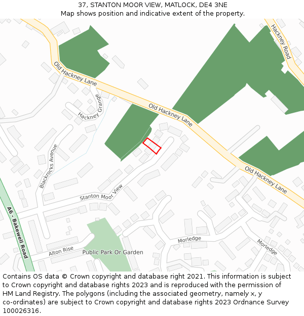 37, STANTON MOOR VIEW, MATLOCK, DE4 3NE: Location map and indicative extent of plot