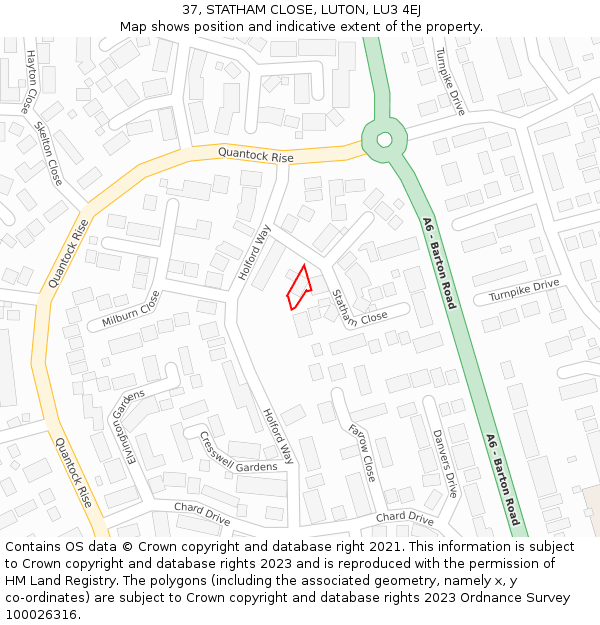 37, STATHAM CLOSE, LUTON, LU3 4EJ: Location map and indicative extent of plot