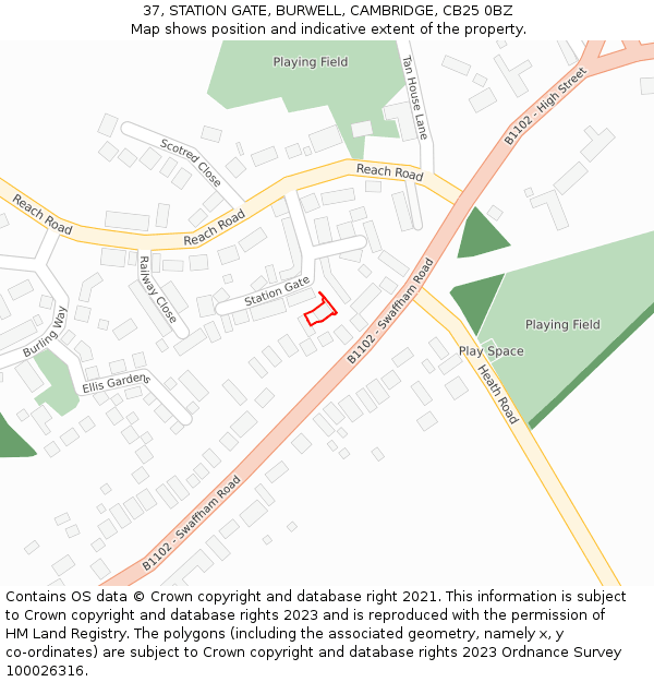 37, STATION GATE, BURWELL, CAMBRIDGE, CB25 0BZ: Location map and indicative extent of plot