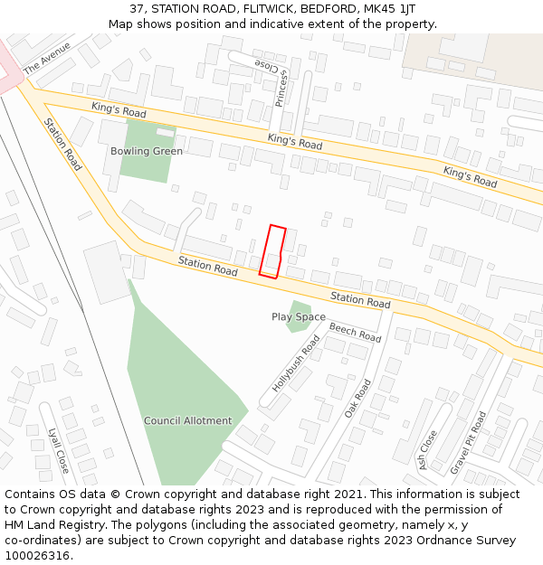 37, STATION ROAD, FLITWICK, BEDFORD, MK45 1JT: Location map and indicative extent of plot