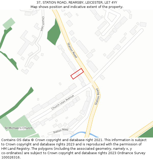 37, STATION ROAD, REARSBY, LEICESTER, LE7 4YY: Location map and indicative extent of plot