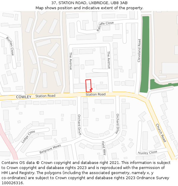 37, STATION ROAD, UXBRIDGE, UB8 3AB: Location map and indicative extent of plot