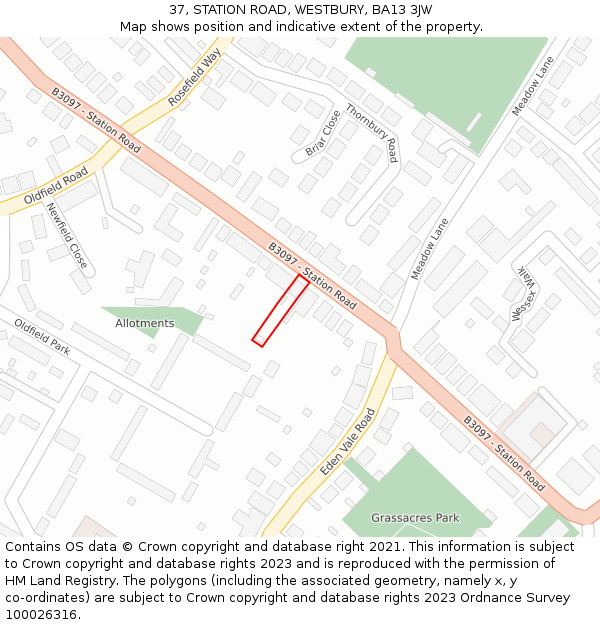 37, STATION ROAD, WESTBURY, BA13 3JW: Location map and indicative extent of plot