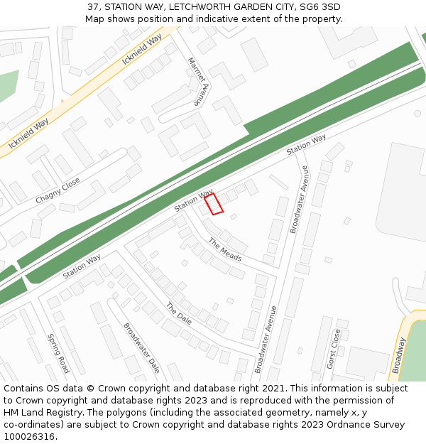 37, STATION WAY, LETCHWORTH GARDEN CITY, SG6 3SD: Location map and indicative extent of plot