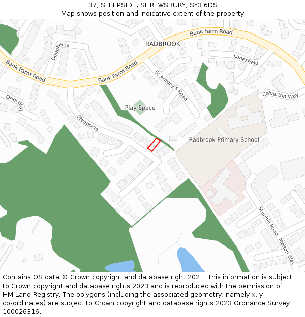 37, STEEPSIDE, SHREWSBURY, SY3 6DS: Location map and indicative extent of plot