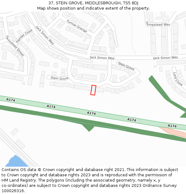 37, STEIN GROVE, MIDDLESBROUGH, TS5 8DJ: Location map and indicative extent of plot