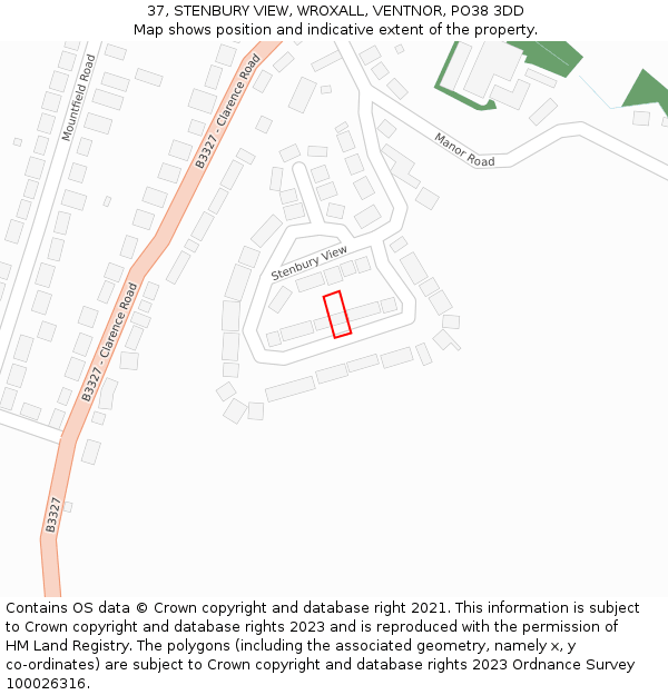 37, STENBURY VIEW, WROXALL, VENTNOR, PO38 3DD: Location map and indicative extent of plot