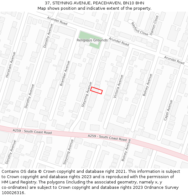 37, STEYNING AVENUE, PEACEHAVEN, BN10 8HN: Location map and indicative extent of plot