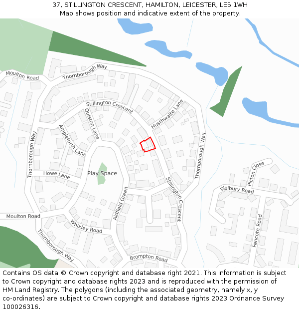 37, STILLINGTON CRESCENT, HAMILTON, LEICESTER, LE5 1WH: Location map and indicative extent of plot