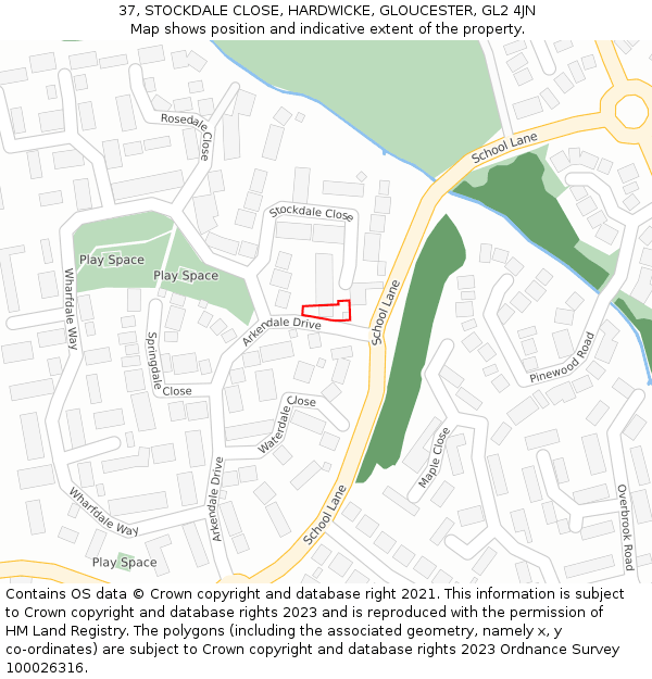 37, STOCKDALE CLOSE, HARDWICKE, GLOUCESTER, GL2 4JN: Location map and indicative extent of plot