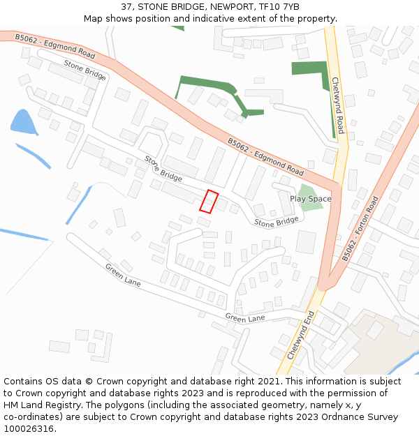 37, STONE BRIDGE, NEWPORT, TF10 7YB: Location map and indicative extent of plot