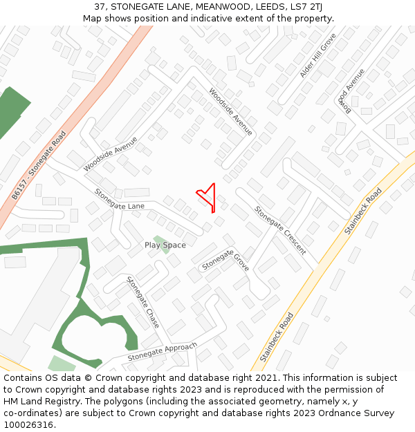 37, STONEGATE LANE, MEANWOOD, LEEDS, LS7 2TJ: Location map and indicative extent of plot