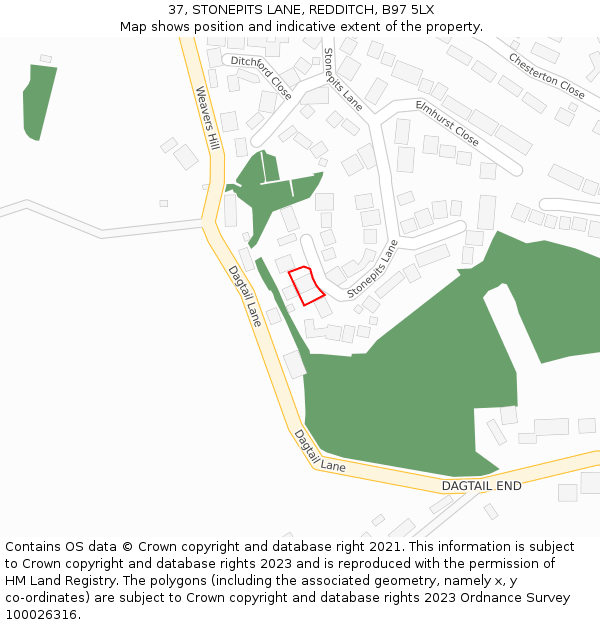 37, STONEPITS LANE, REDDITCH, B97 5LX: Location map and indicative extent of plot