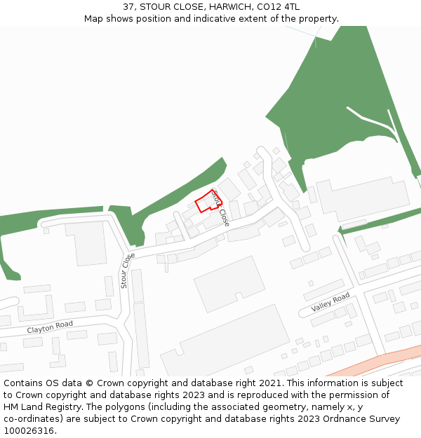 37, STOUR CLOSE, HARWICH, CO12 4TL: Location map and indicative extent of plot