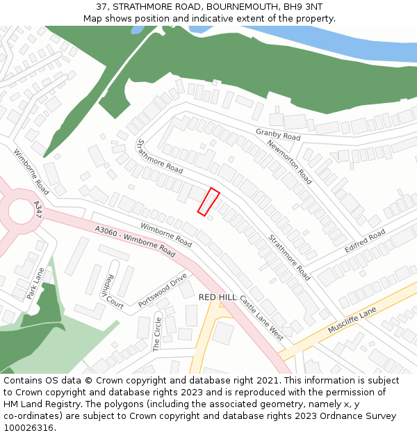 37, STRATHMORE ROAD, BOURNEMOUTH, BH9 3NT: Location map and indicative extent of plot